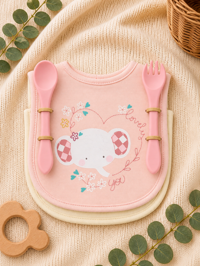 Baby Pink Feeding Bib Spoon & Fork Set