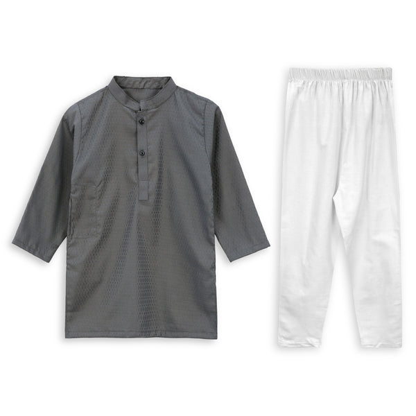 Grey Self Cotton Kurta &White trouser
