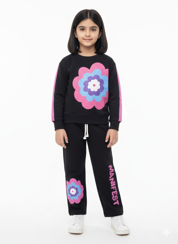 Manifest Printed Black Sweatshirt & Trouser