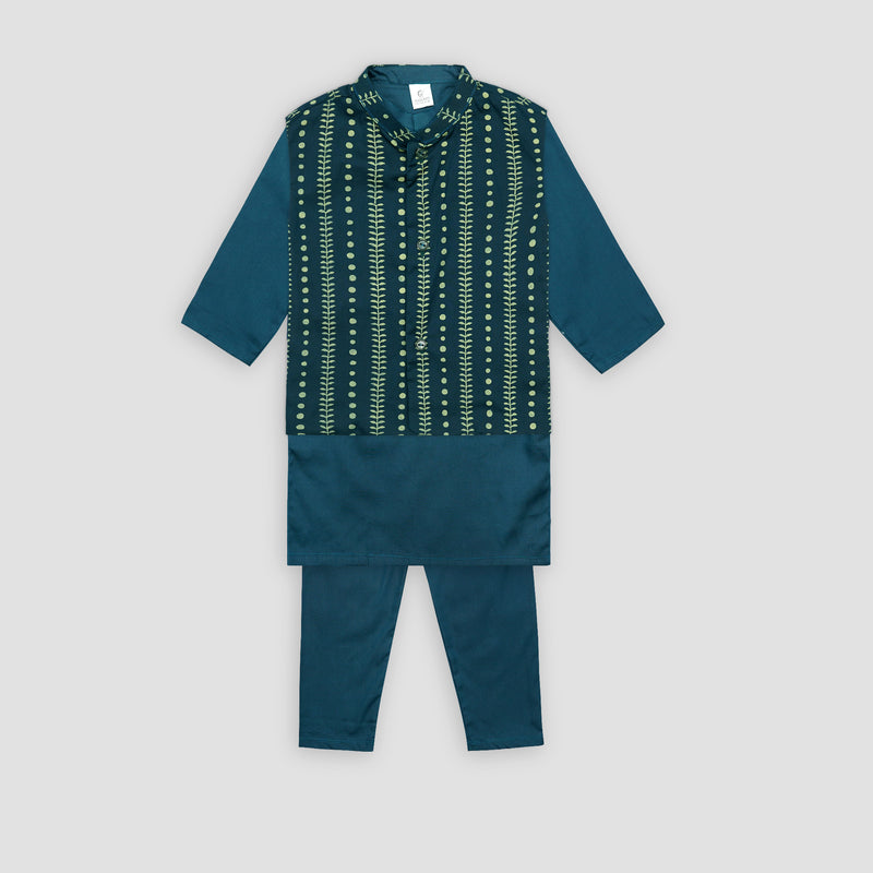 Light Zinc Kurta Pajama With Herringbone Waistcoat