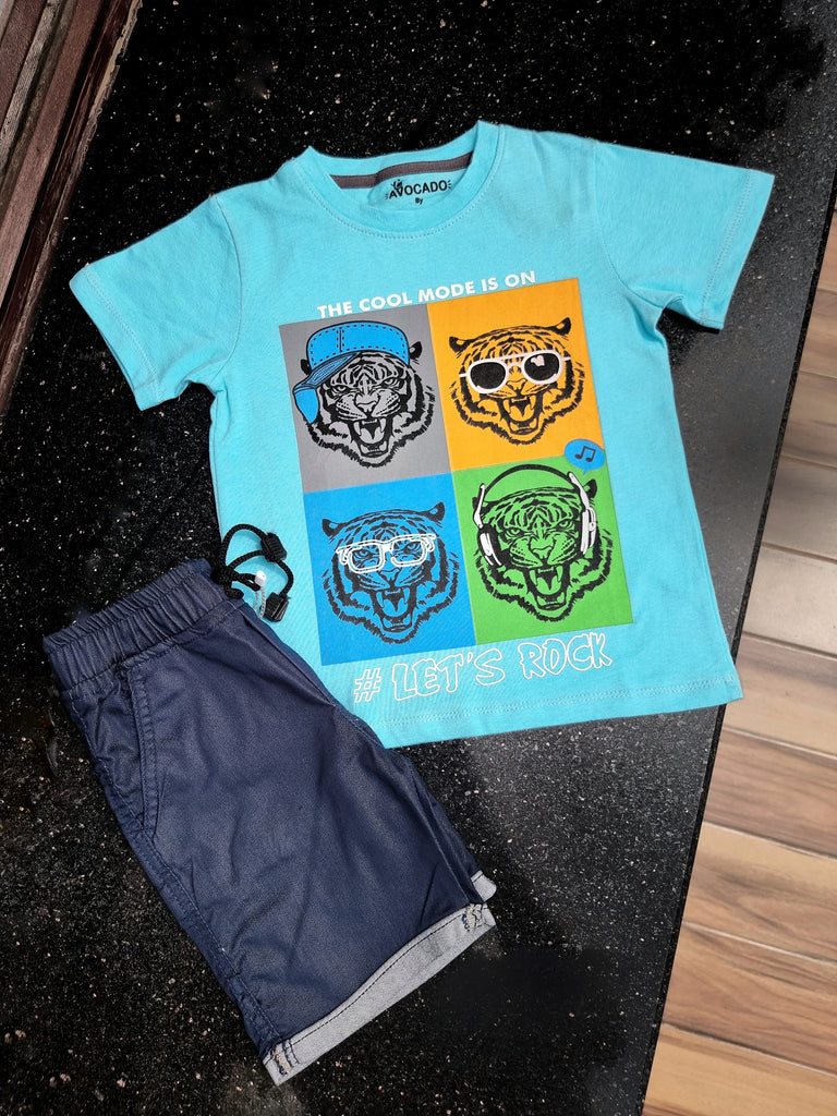 Lets Rock Lion T-Shirt & Light Weight Blue Jeans Short