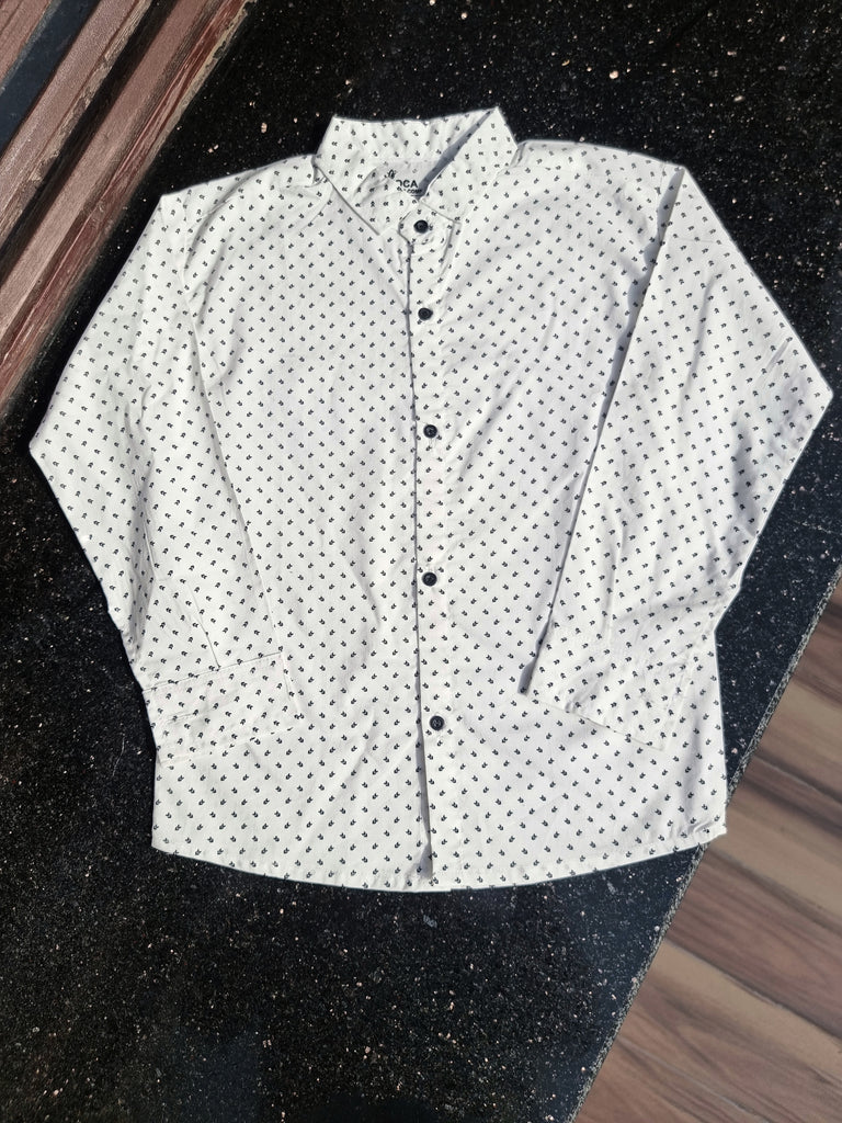 White Printed Full Sleeves Shirt