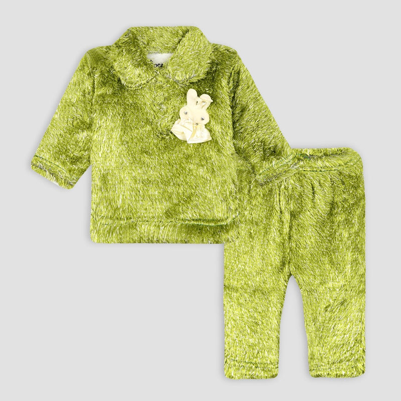 Plush Herringbone Bunny Logo Fleece Green Infant Pair