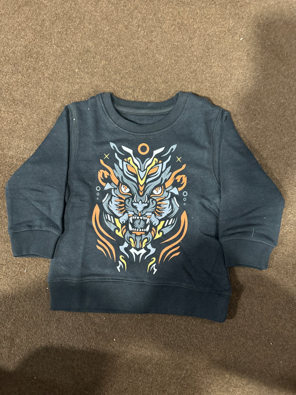 Lion Printed Black Fleece Sweatshirt