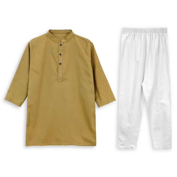 Caramel Beige Self Cotton Kurta& White trouser