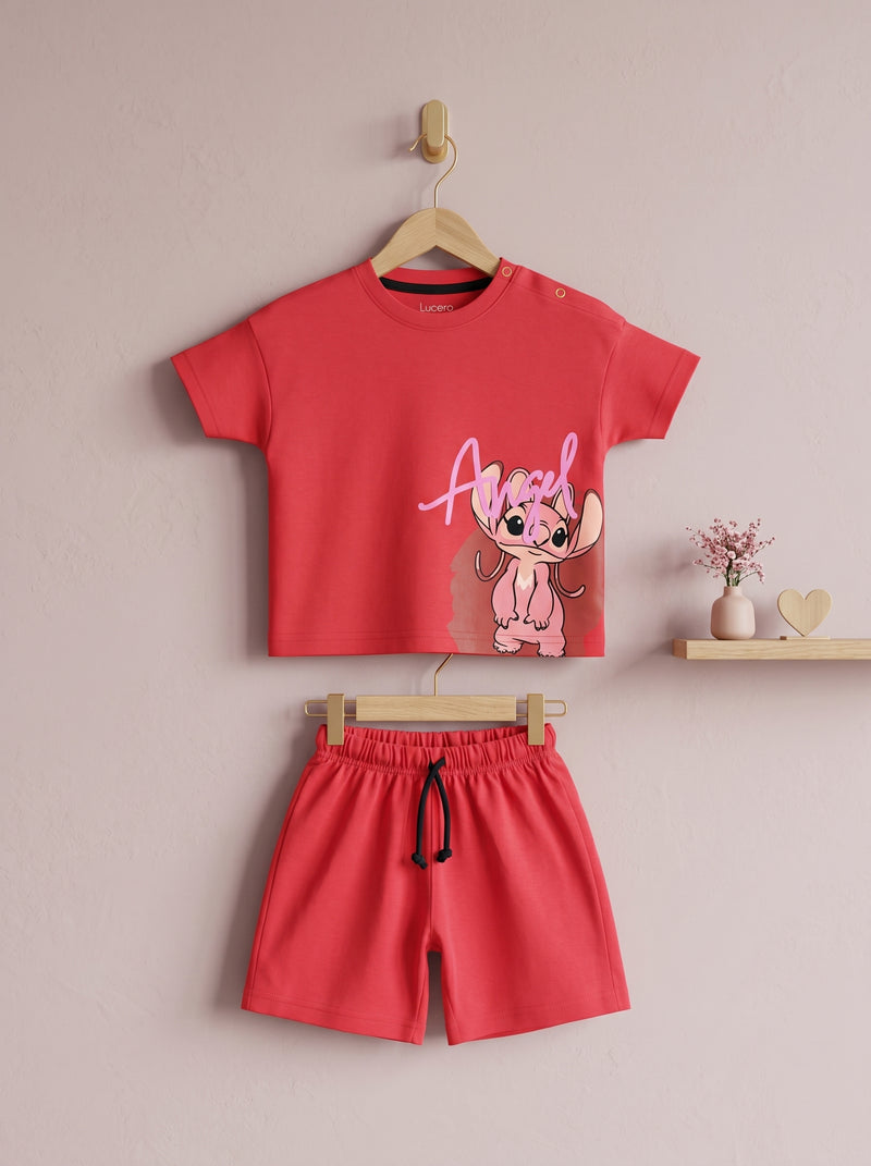Angel Buddy Drop Shoulder Red Tee & Short Infant