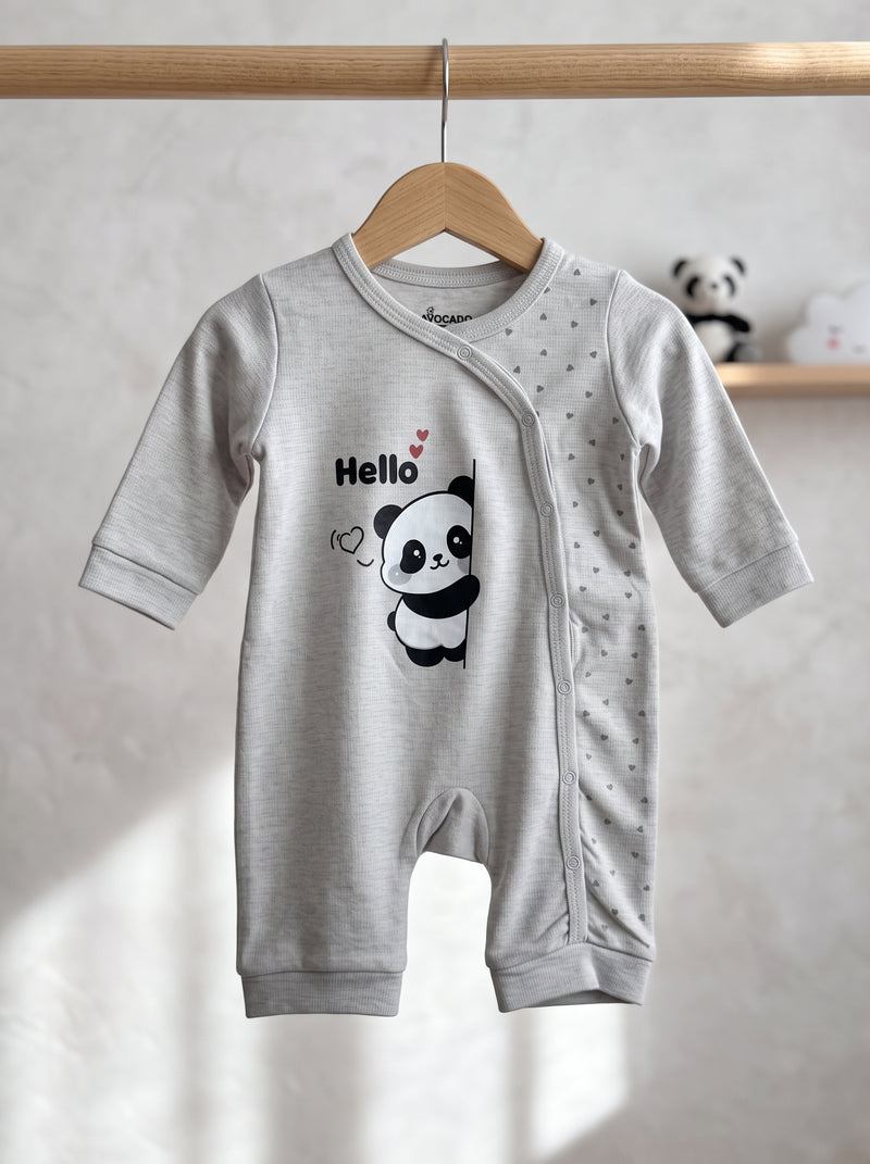 Light Grey Hello Panda Heart Print Baby Romper