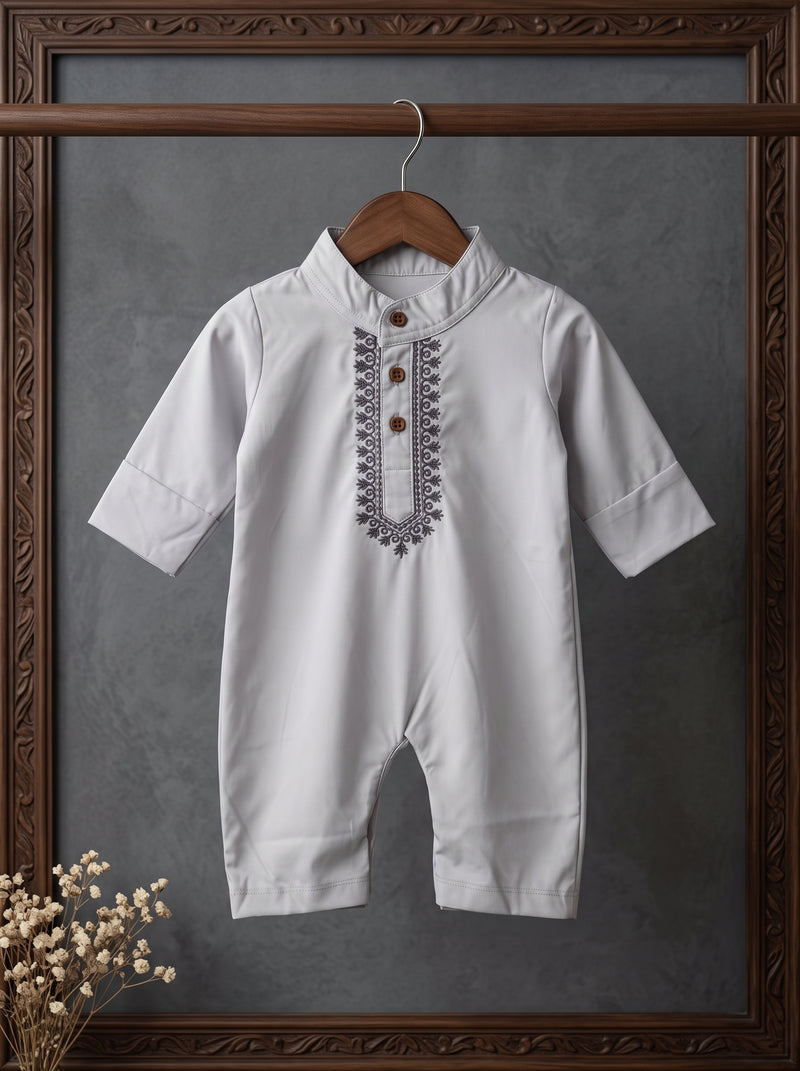 Light Grey Little Charm Embroidered Romper