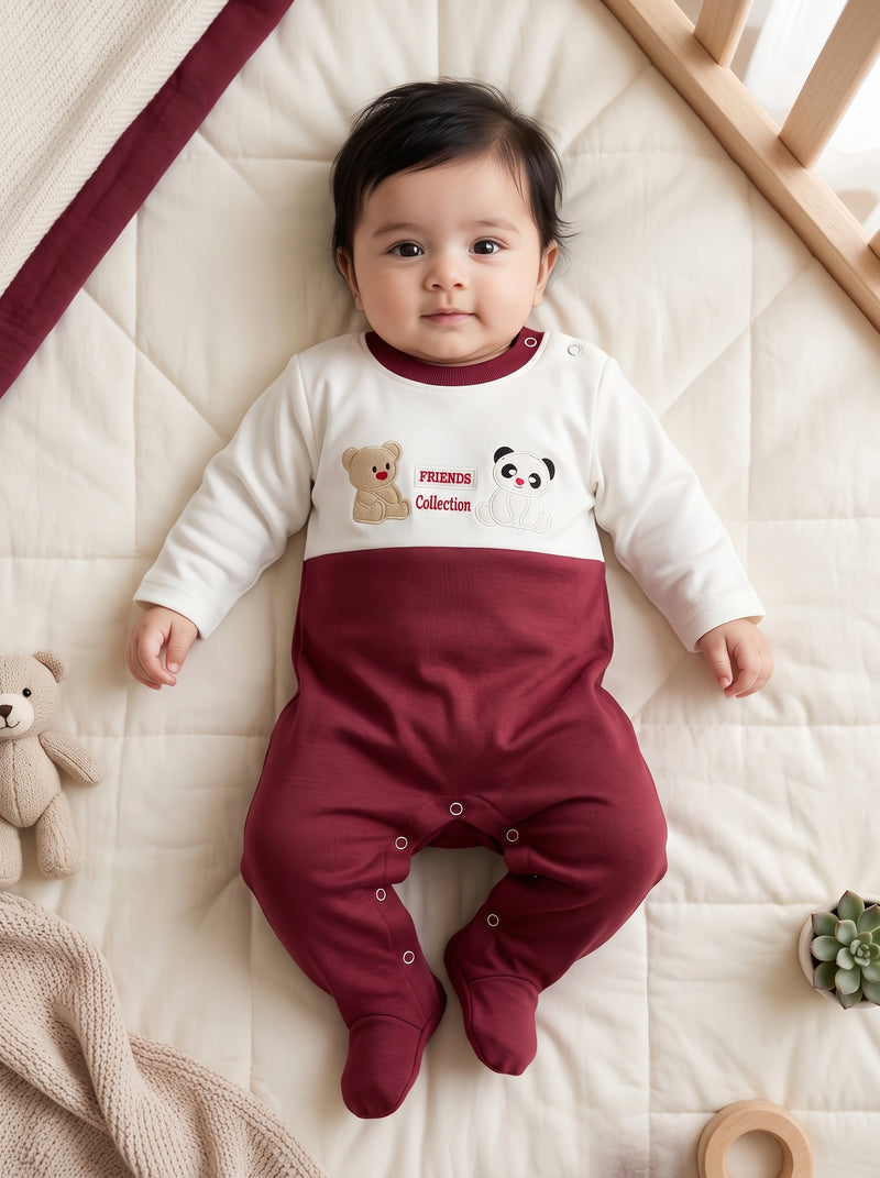 Teddy & Panda Friends Footed Romper