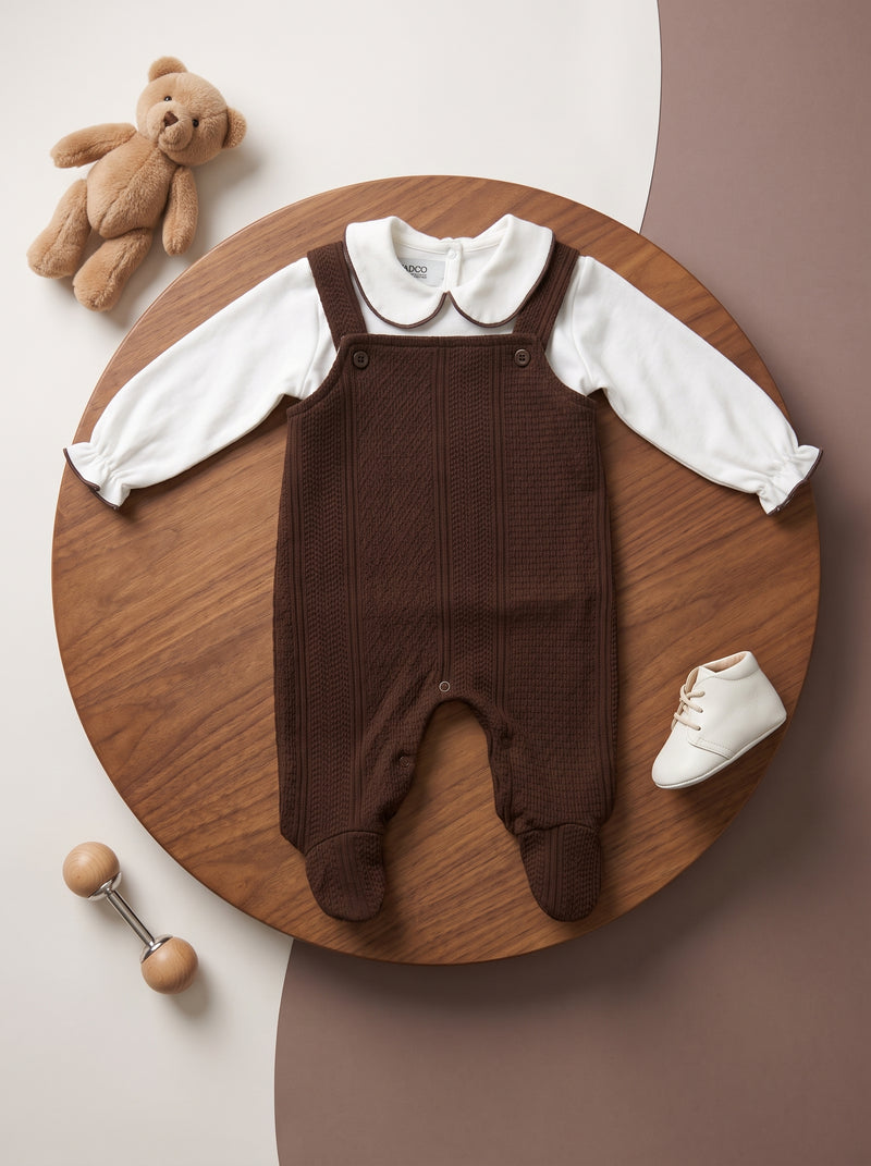 Corduroy Dungaree Footed Brown Romper