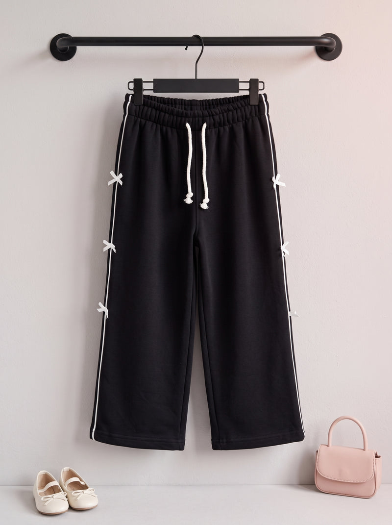 Black Contrast Bow Straight Trouser