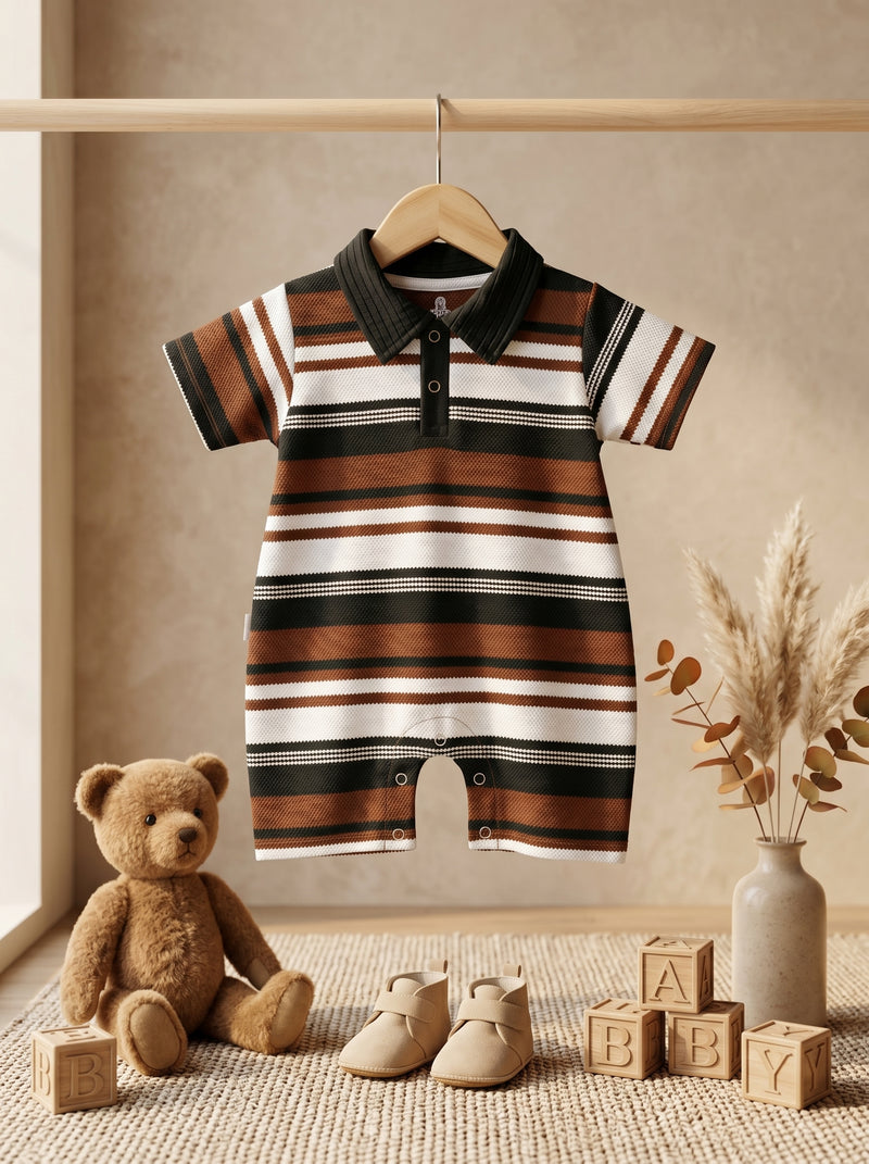 Brown Stripe Polo Romper