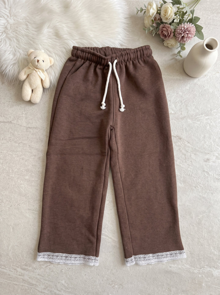 Mocha Brown Lace Hem Fleece Trouser