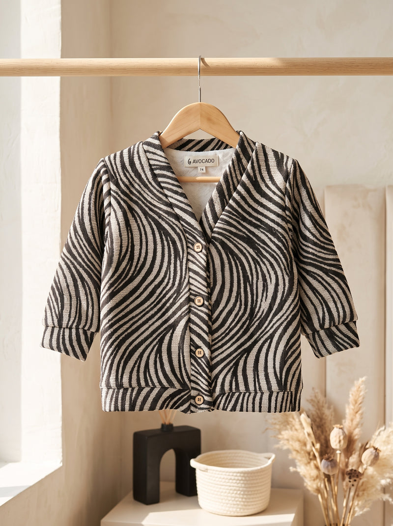 Black & Ivory Wave Button Cardigan