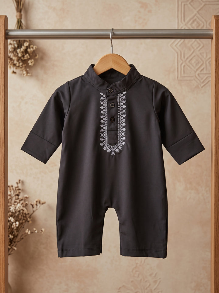 Charcoal Little Charm Embroidered Romper