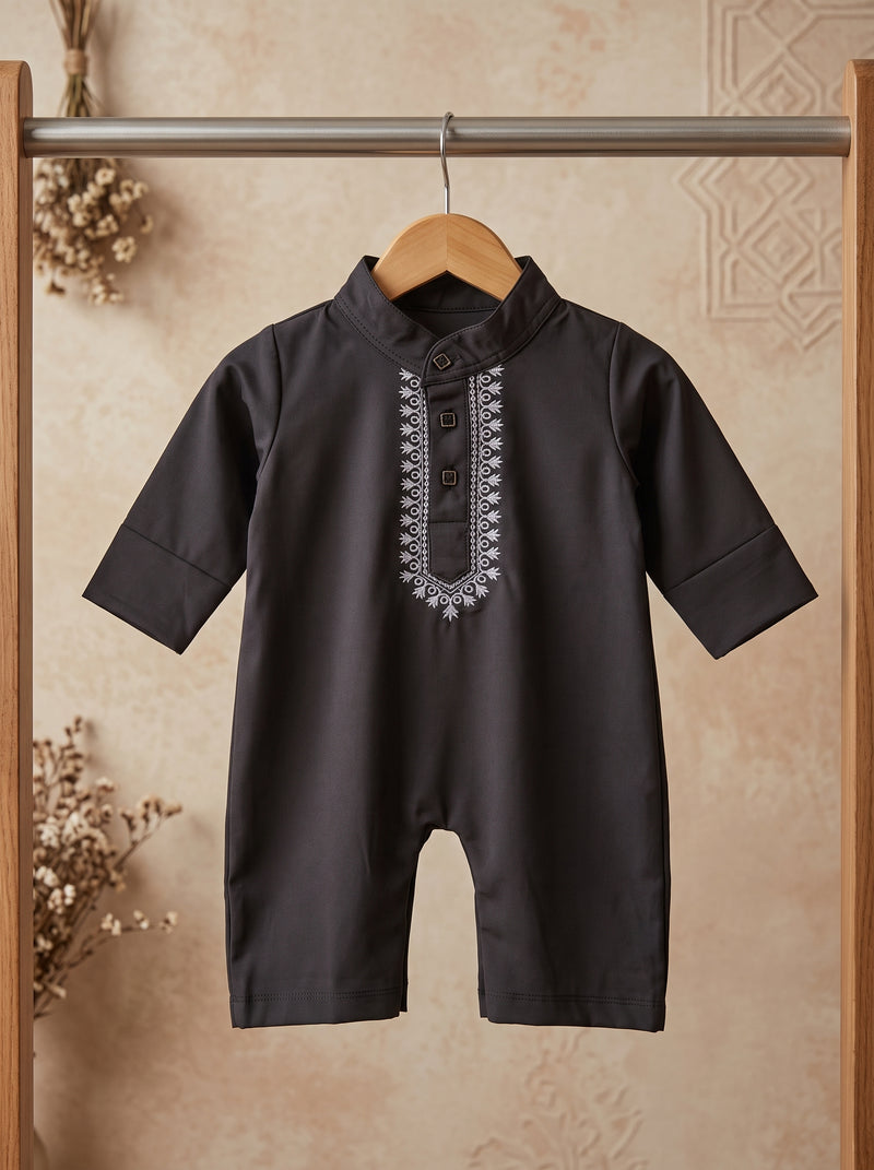 Charcoal Little Charm Embroidered Romper