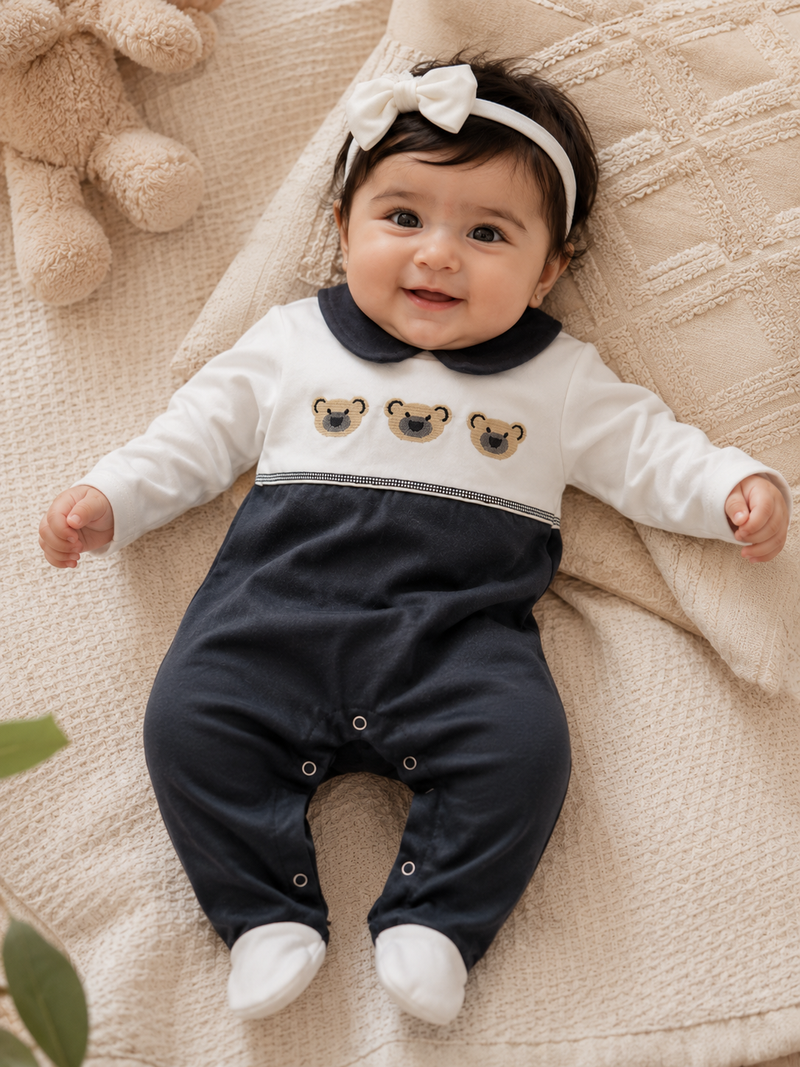 Teddy Dark Grey Collar Footed Romper