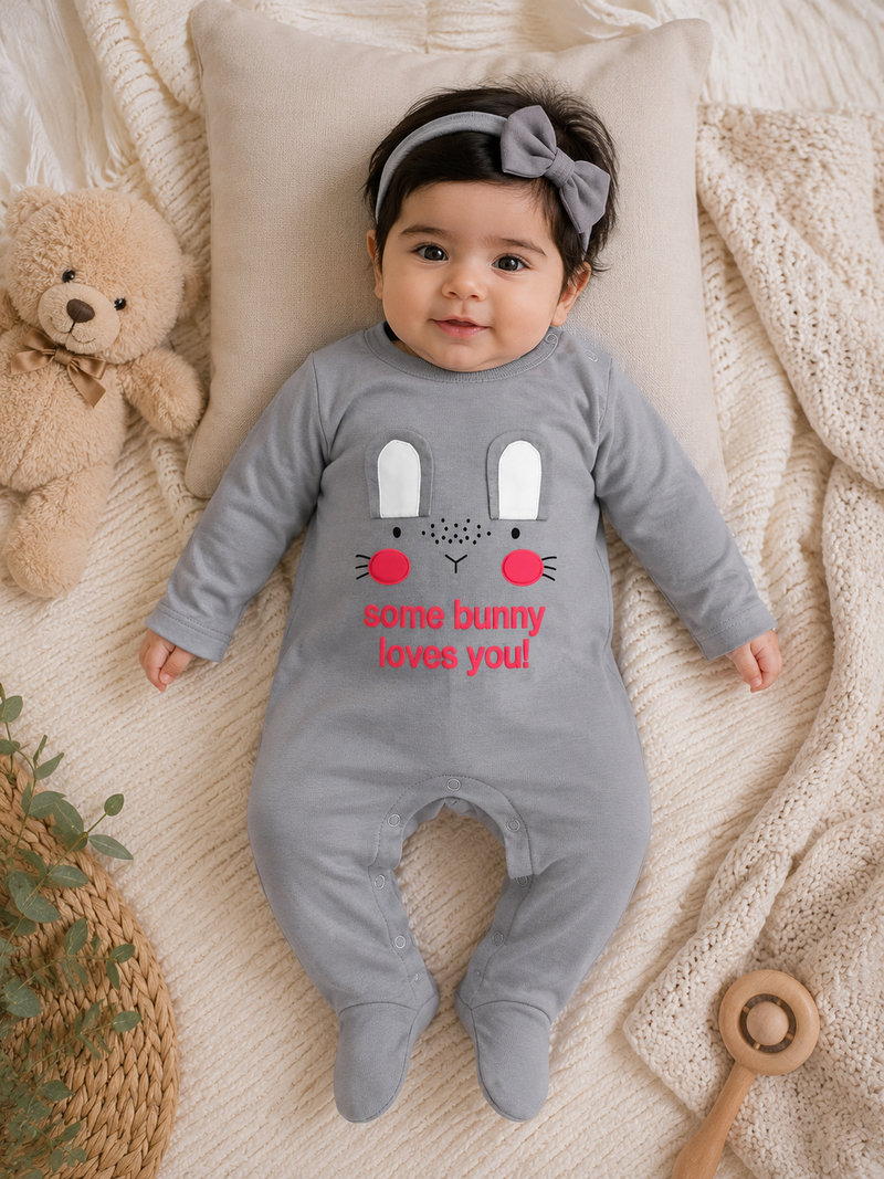 Bunny Face Footed Charcoal Romper