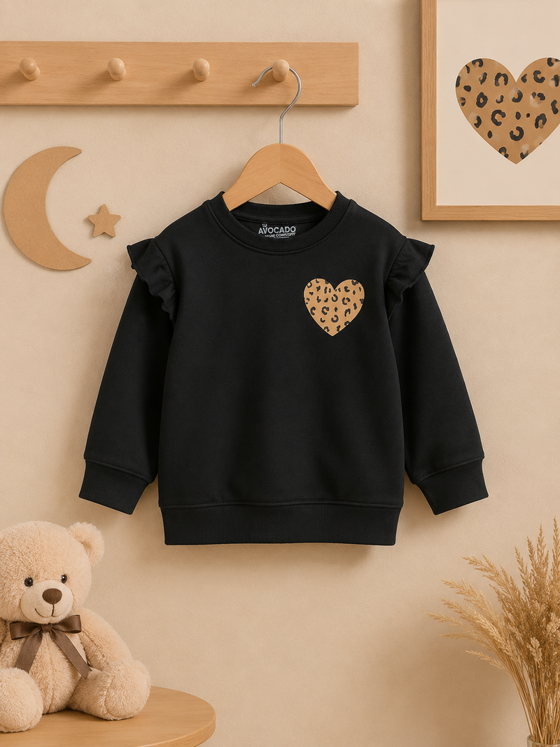 Black Leopard Heart Fleece Sweatshirt