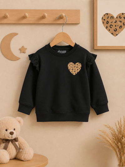 Black Leopard Heart Fleece Sweatshirt