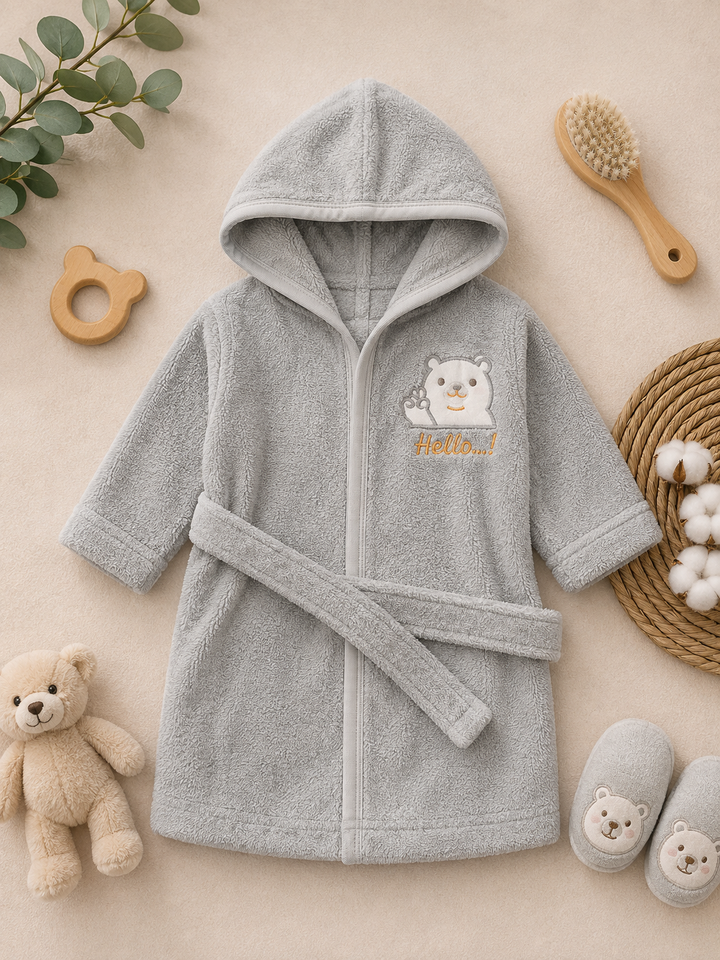 Hello Teddy Baby Hooded Bathrobe
