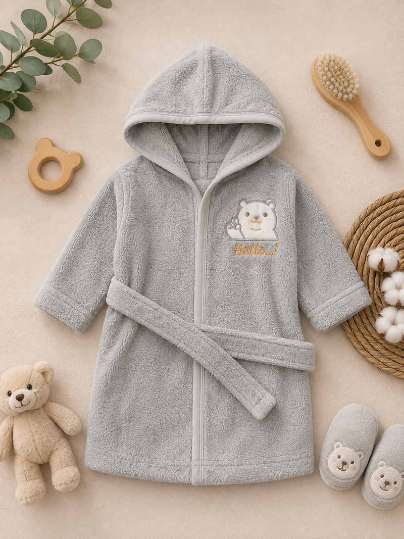 Hello Teddy Baby Hooded Bathrobe