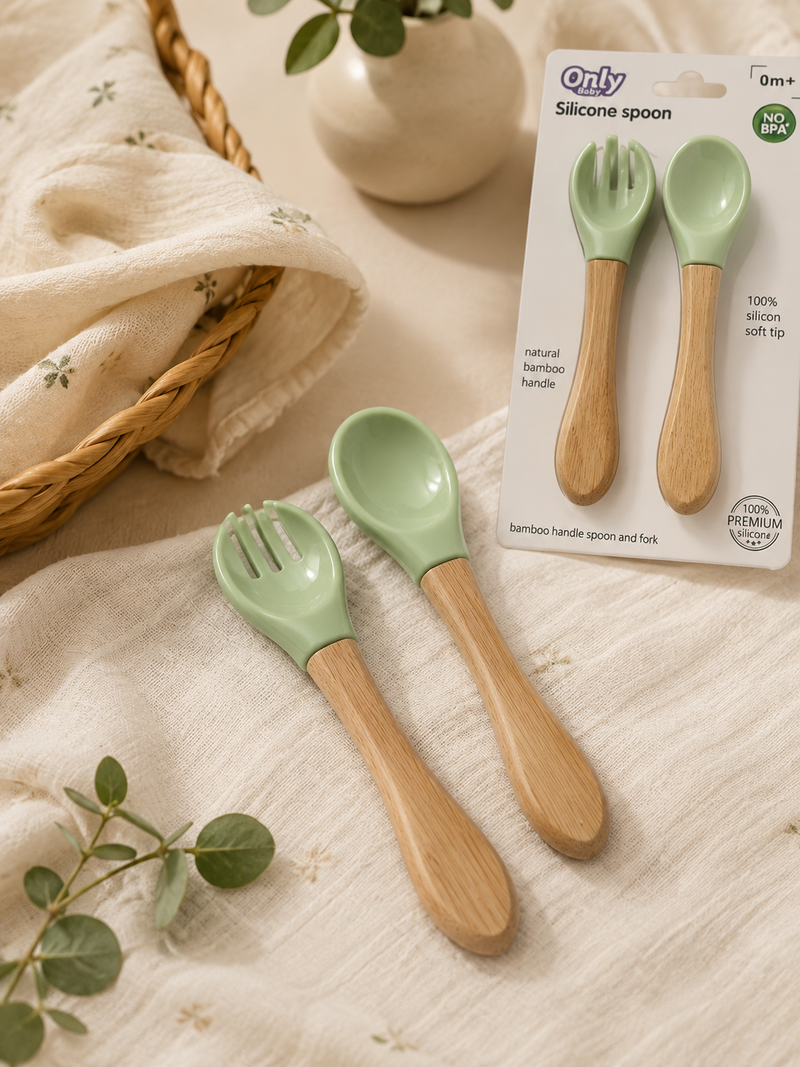 Silicone Pista Green Spoon & Fork Set