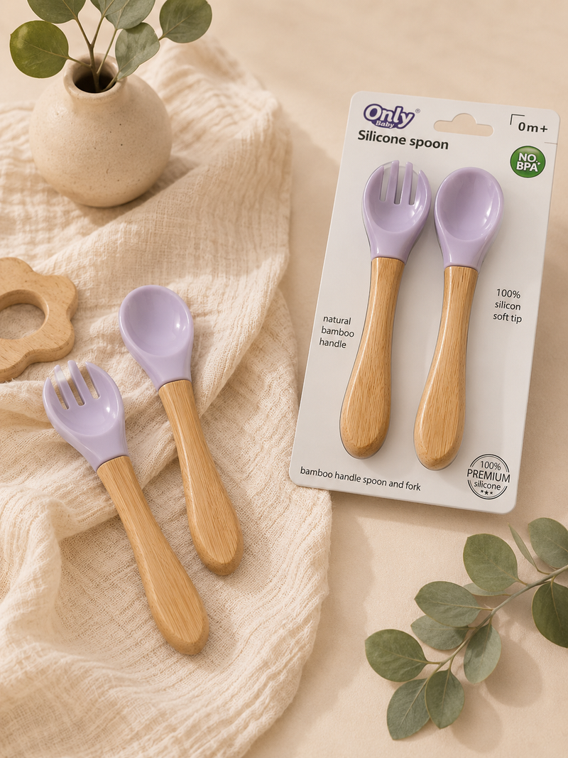 Silicone Light Purple Spoon & Fork Set