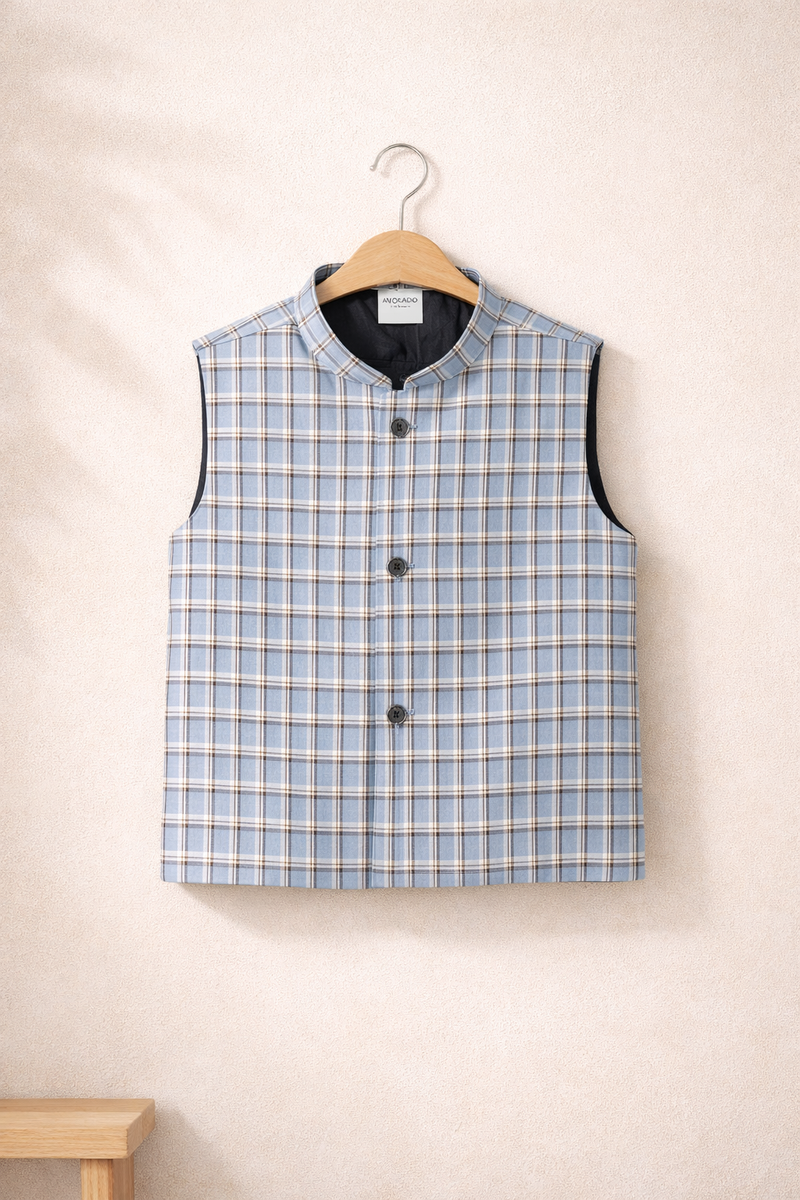 Sky Blue Check Classic Waistcoat