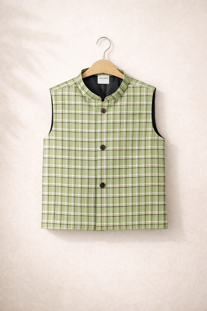 Olive Green Check Classic Waistcoat