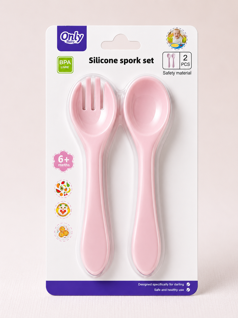 Silicone Baby Pink Spoon & Fork Set