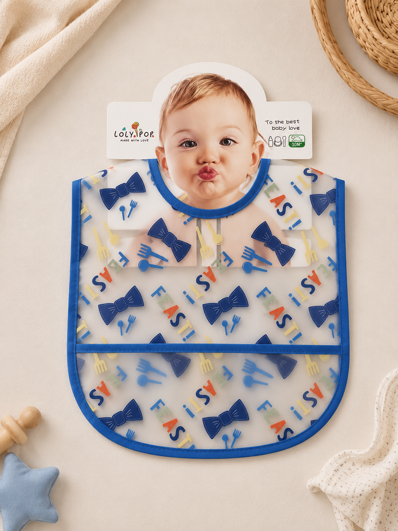 Bow Tie Feast Blue Feeding Bib
