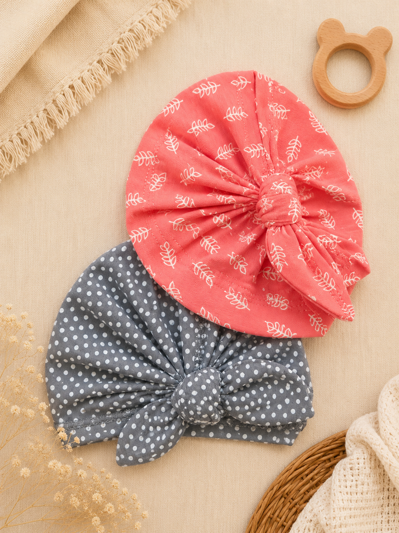 Rosy Leaves Baby Turban Caps (2 pieces)