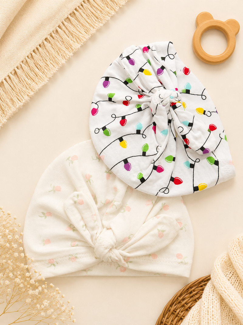 Twinkle Ivory Baby Turban Caps (2 pieces)