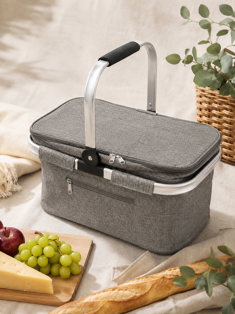 Insulated Picnic Grey Basket Bag