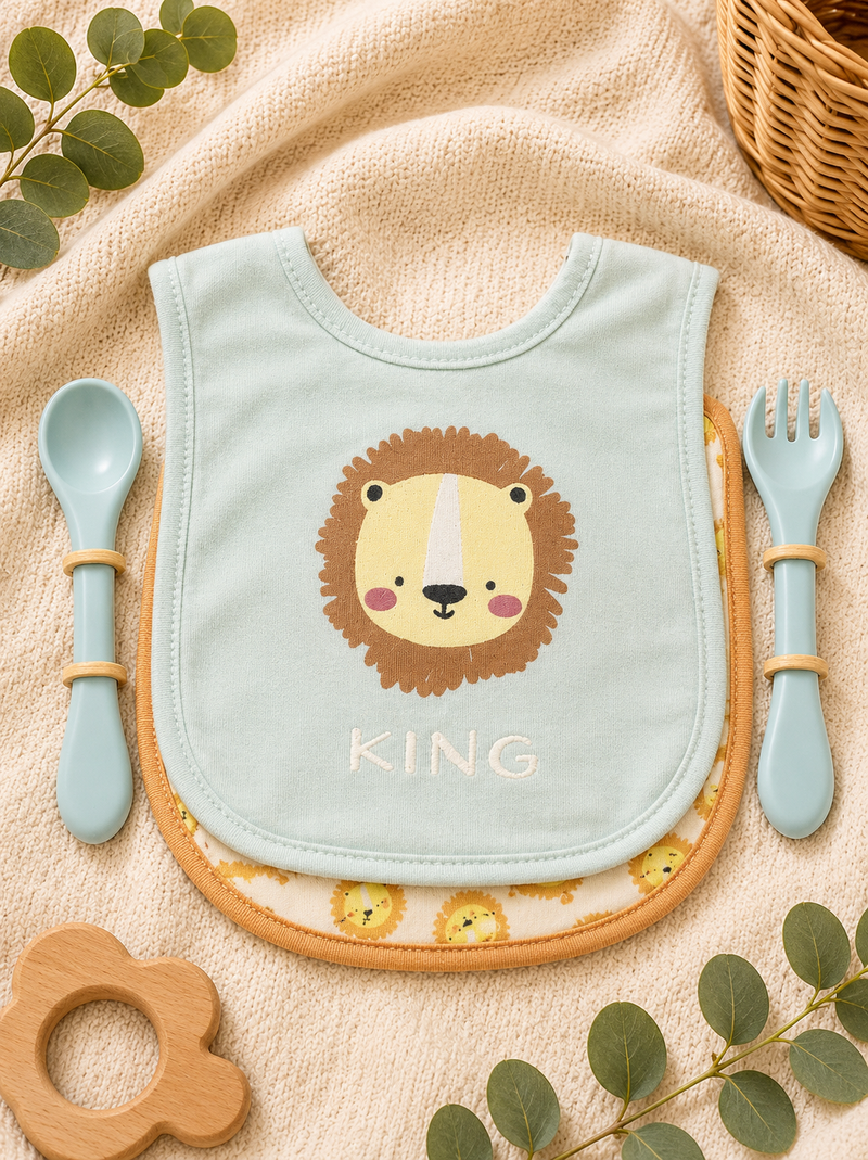 Little Lion Bib & Spoon Fork Set