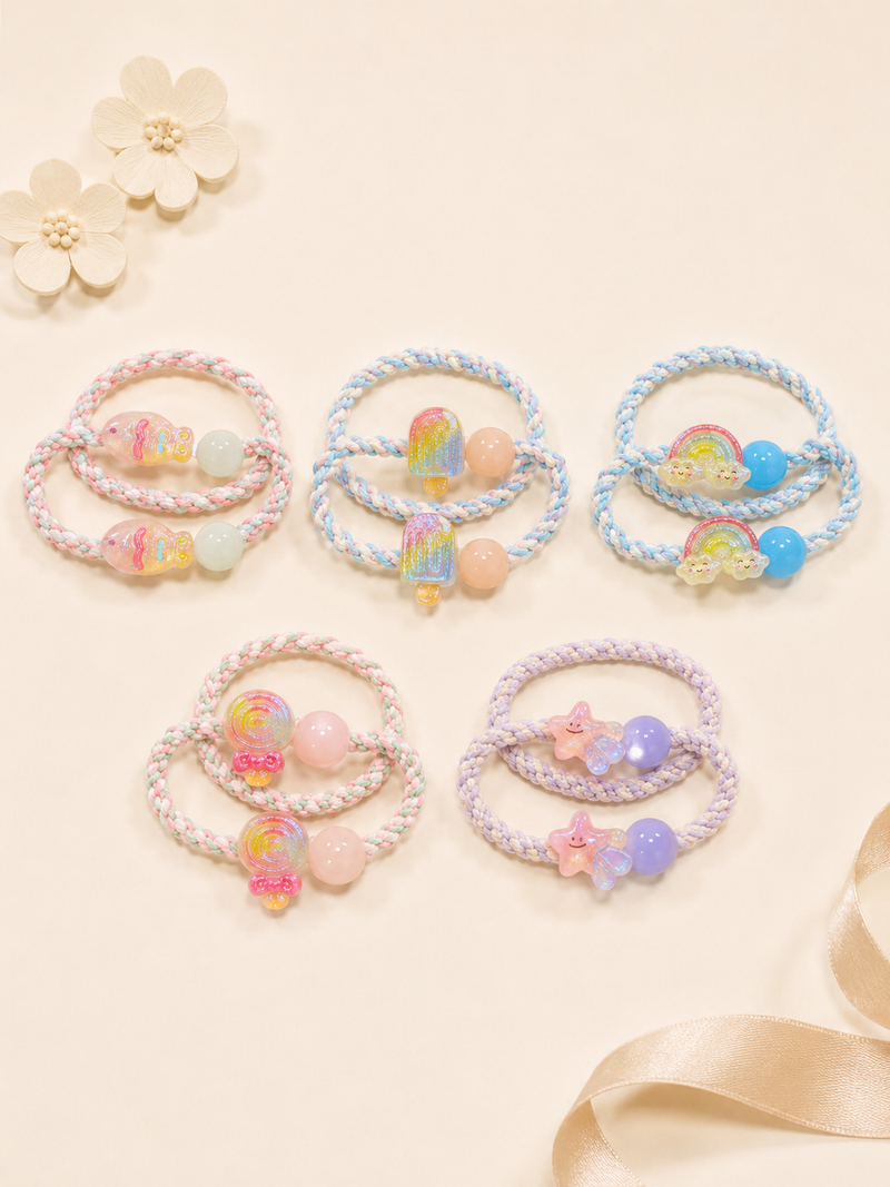 Candy Charm Hair Tie Set – 10 Pcs (All 5 Styles)