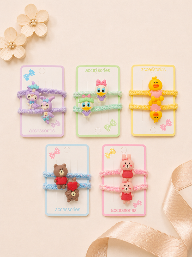 Cartoon Buddies Rope Hair Tie Set – Pack of 2
