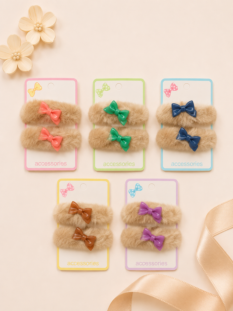 Fluffy Fur Bow Hair Tie Set – Pack of 2
