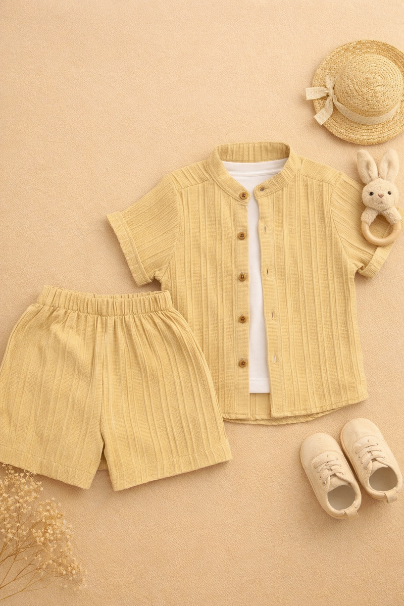 Beige Soft Linen Shirt & Short Without Inner (2 Pcs)