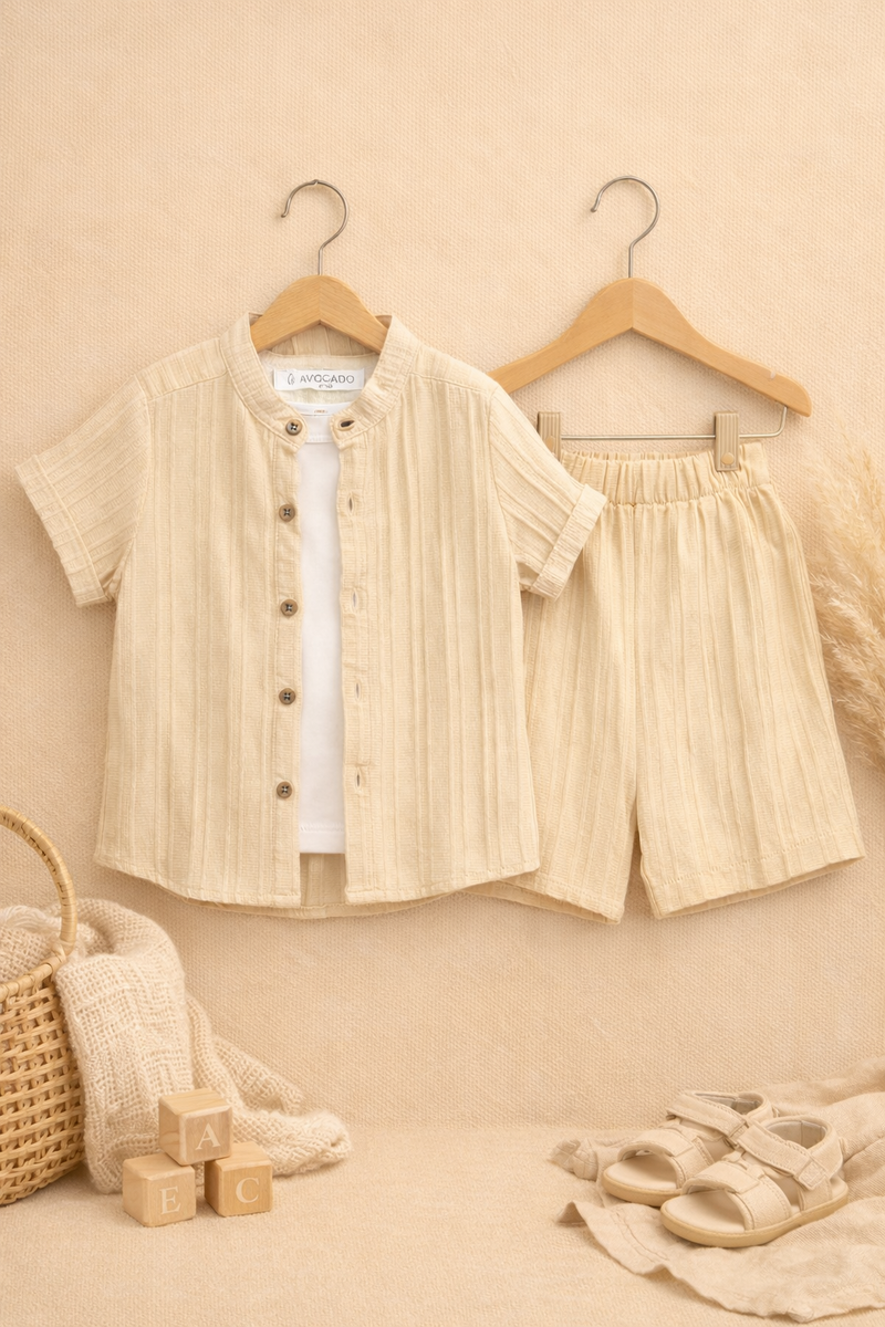Pale Ivory Soft Linen Shirt & Short ( 2 PCS )