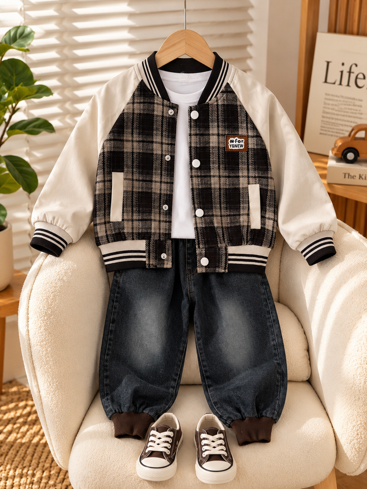 Check Varsity Style Jacket & Denim Set