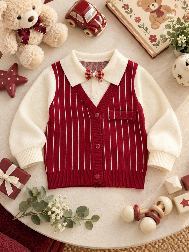 Berry Stripe Bow Collar Sweater Infant