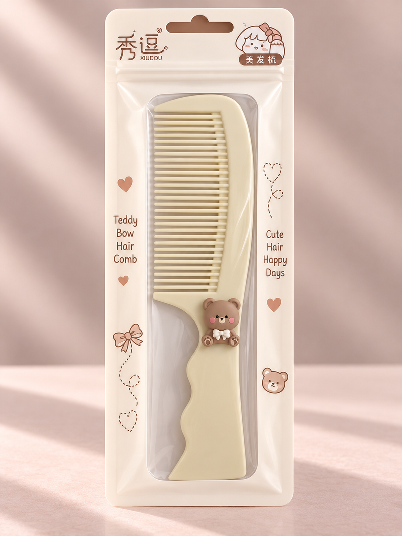 Teddy Bow Hair Comb Off White