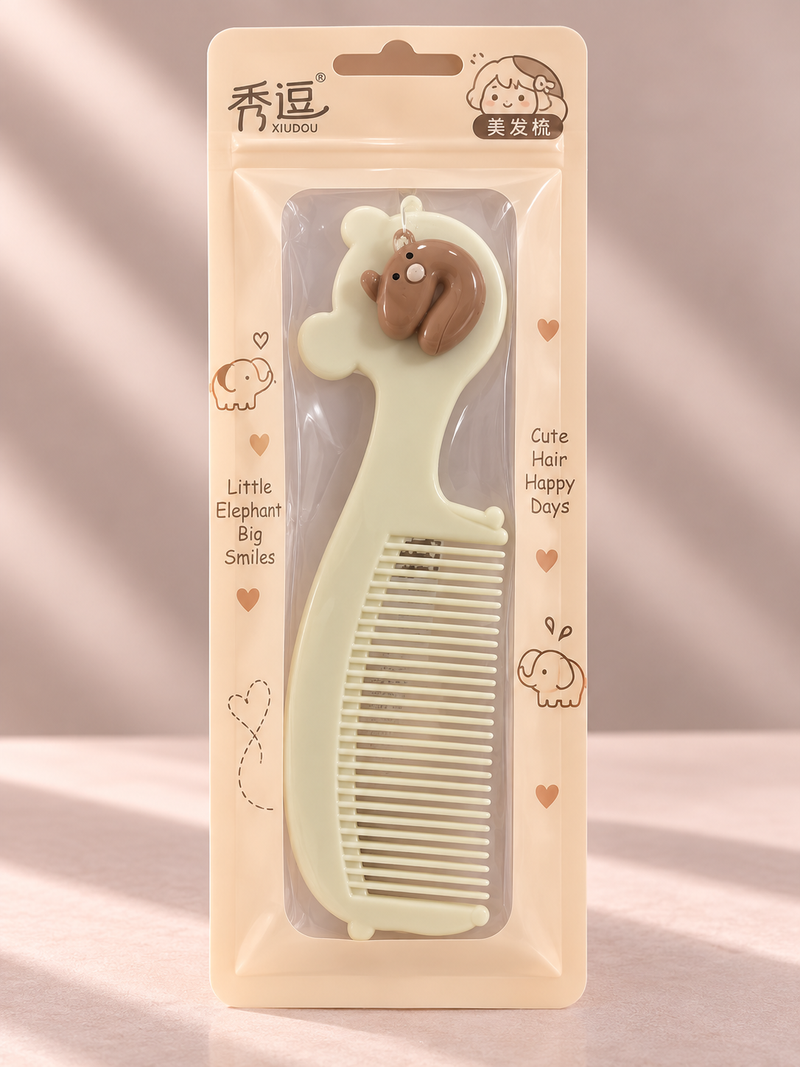 Elephant Charm Baby Hair Comb Off White