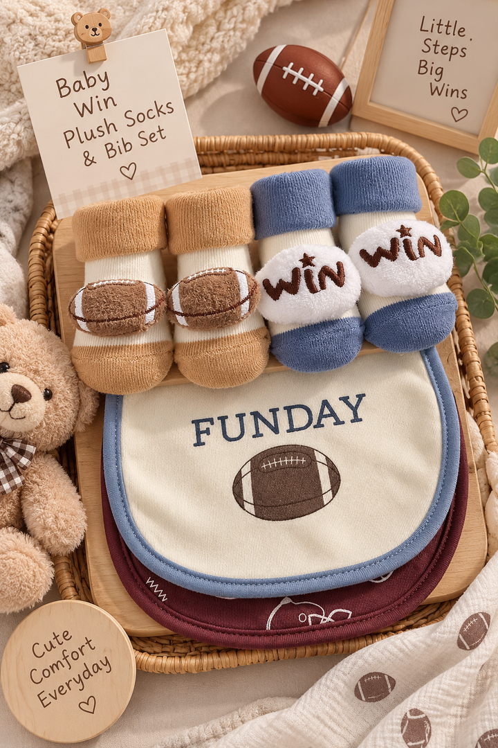Baby Win Plush Socks & Bib Set