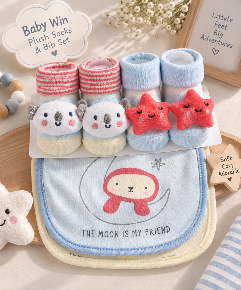 Baby Moon Friend Bib & Plush Socks Set