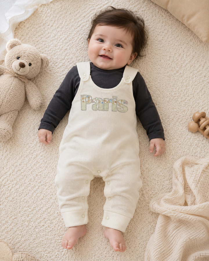 Pearl Embellished Premium Dungaree Romper