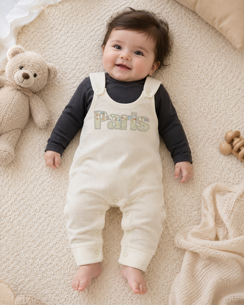 Pearl Embellished Premium Dungaree Romper
