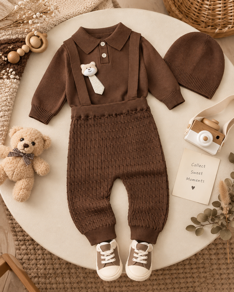 Little Bear Brown Woolen 3 Piece Set